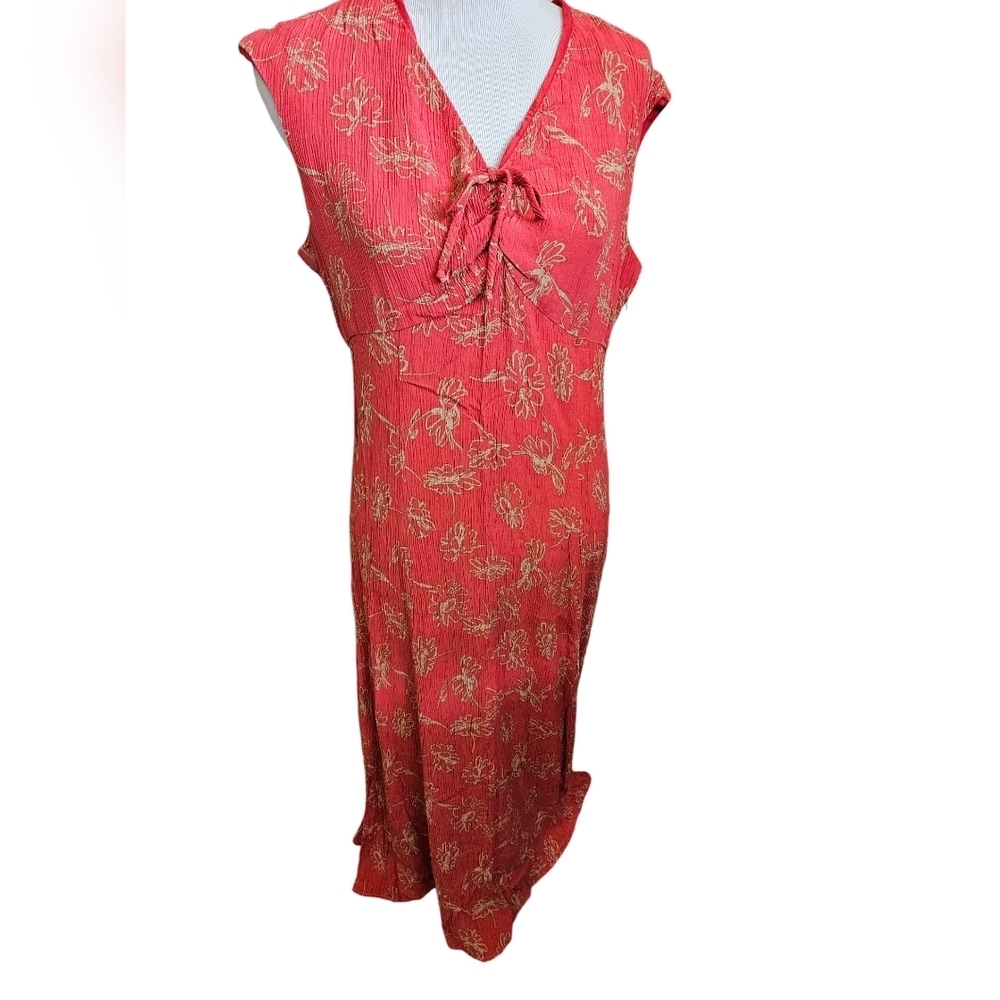 Vintage Talbots empire waist crimson red crinkle dress size 14